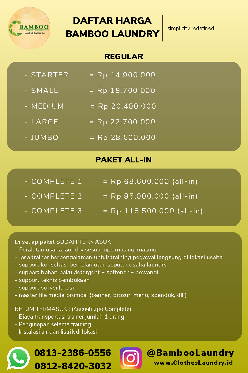 Bamboo bisnis laundry menjanjikan daftar harga