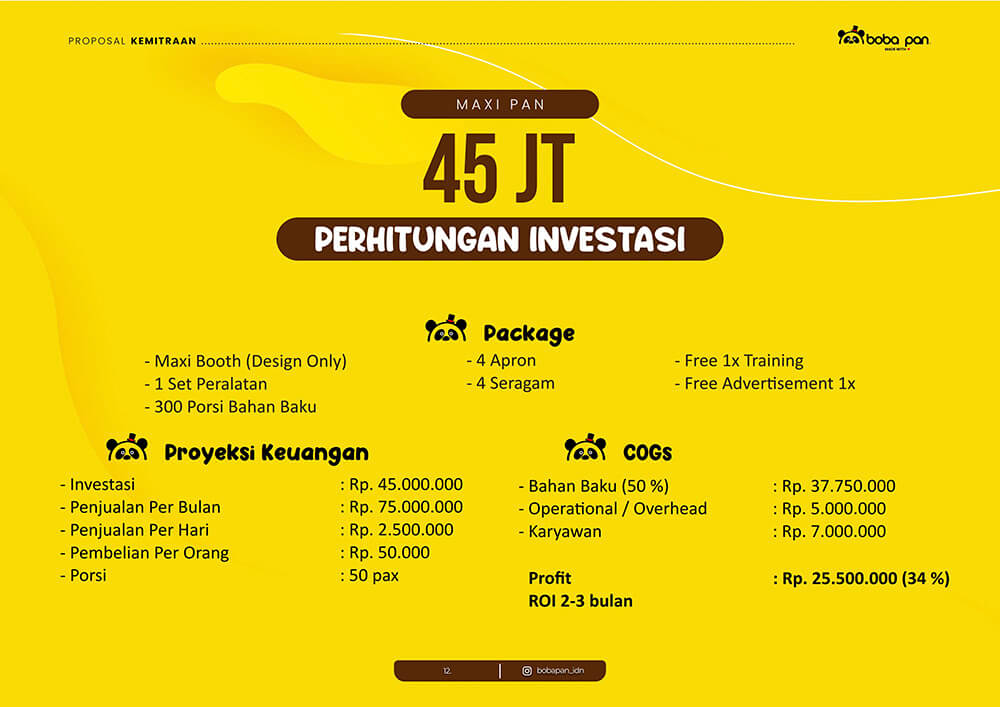 perhitungan investasi BOBA PAN