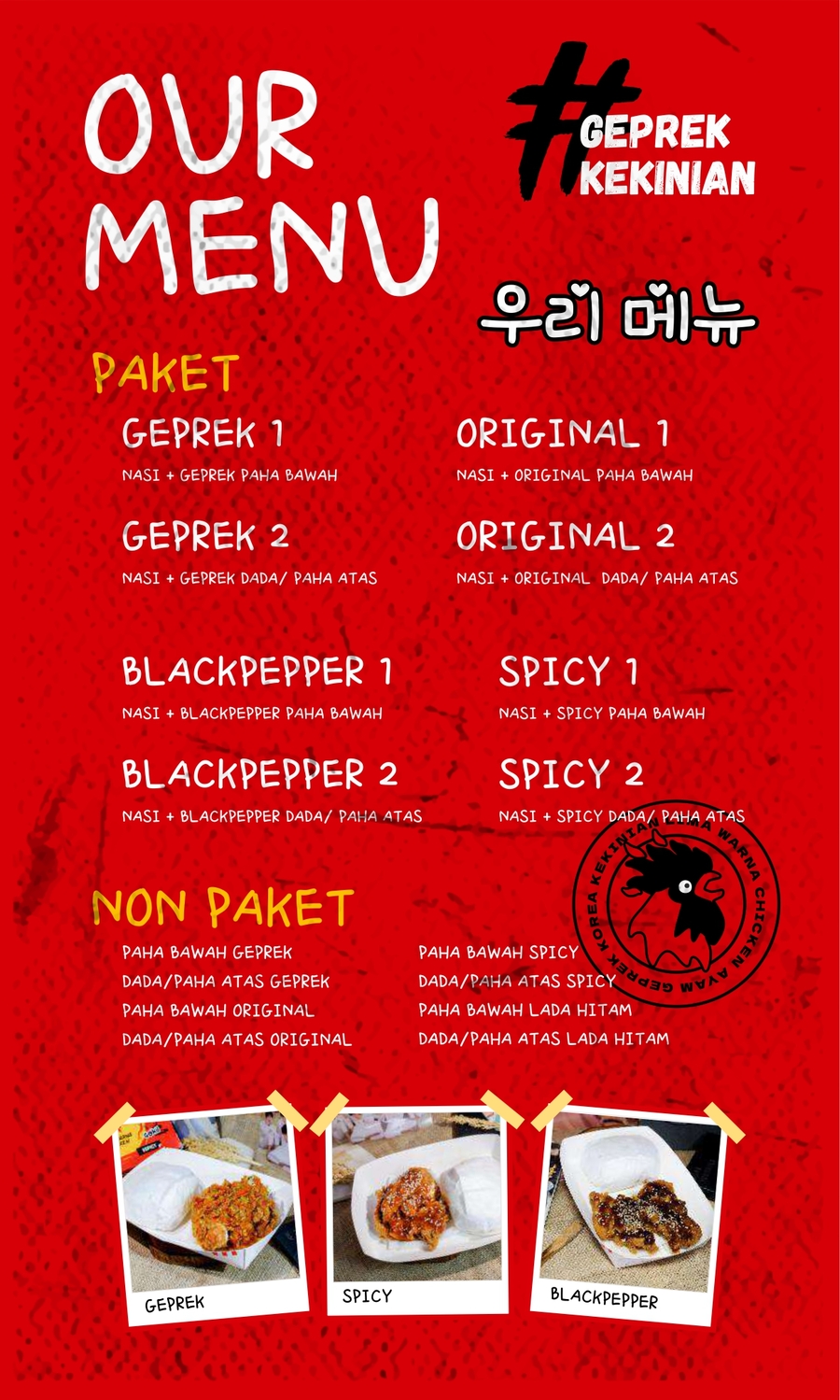 menu ayam geprek korea kekinian lima warna chicken