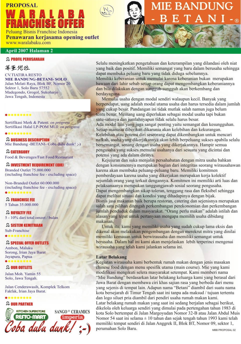 2 franchise waralaba mie bandung betani