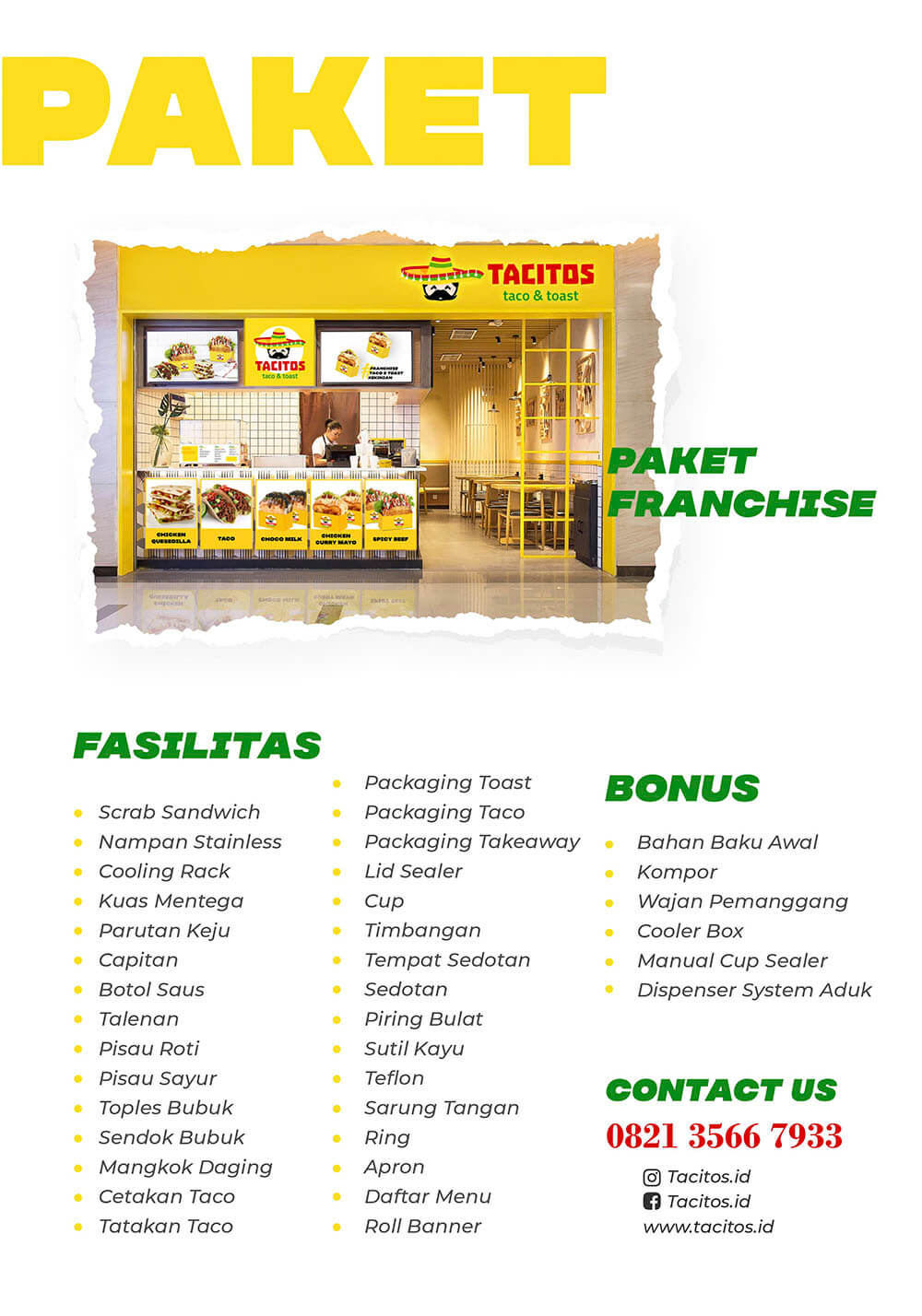 rincian paket outlet franchise tacitos