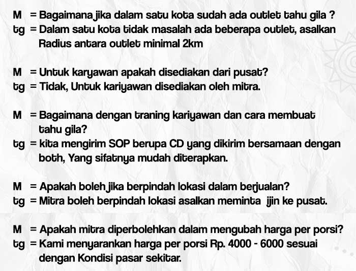 34 peluang usaha franchise tahu gila